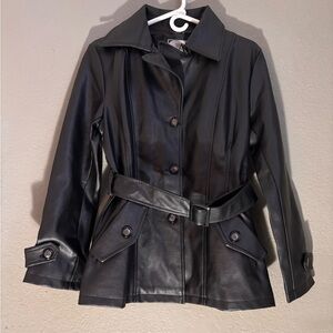 Armani Collezioni Black Leather Jacket with Cropped Design